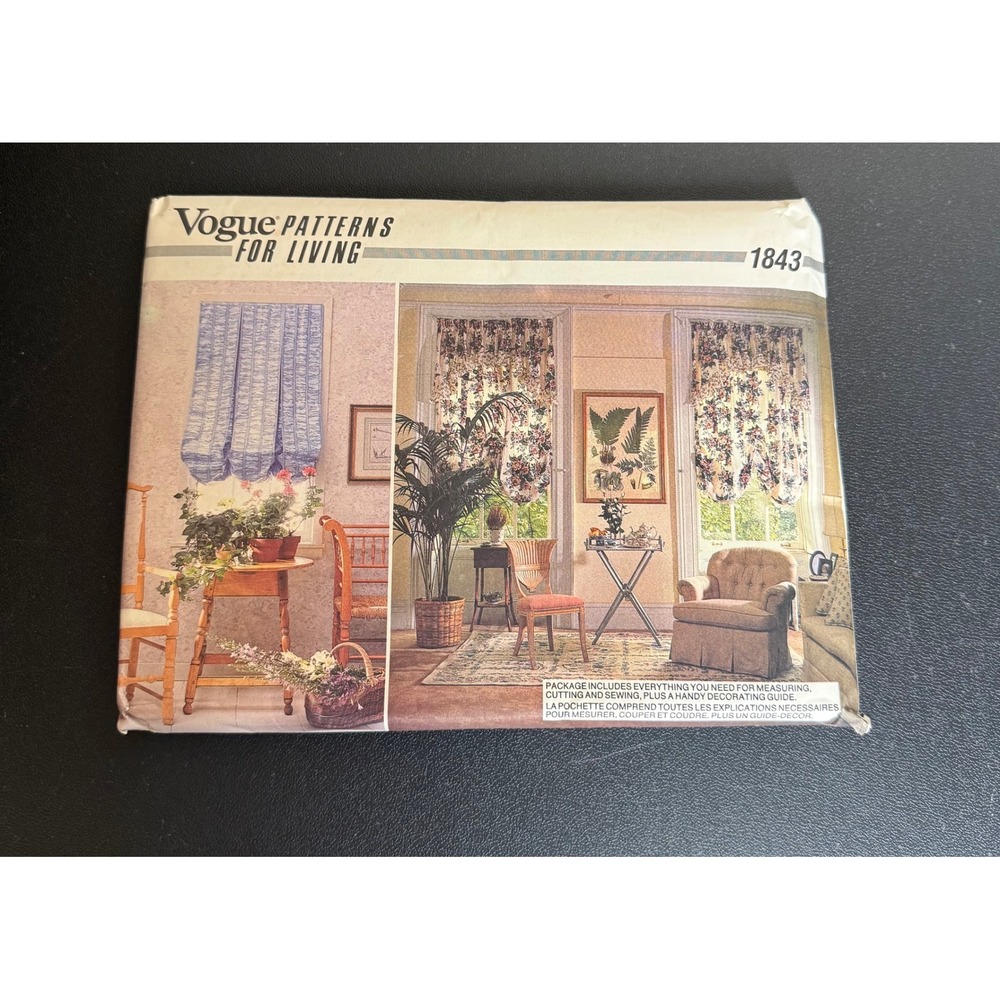 Vogue Patterns for Living 1843 Window Treatments Shades Valance Sewing Pattern